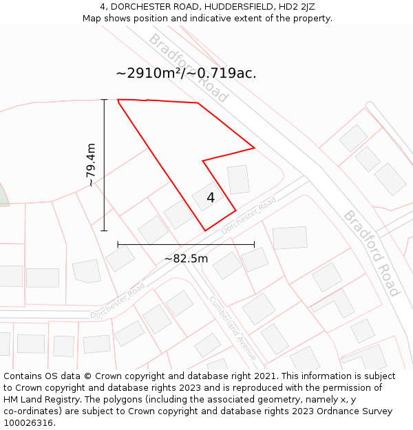 4, DORCHESTER ROAD, HUDDERSFIELD, HD2 2JZ: Plot and title map