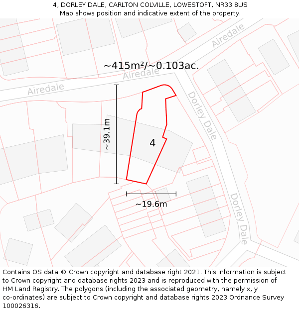 4, DORLEY DALE, CARLTON COLVILLE, LOWESTOFT, NR33 8US: Plot and title map