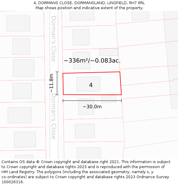 4, DORMANS CLOSE, DORMANSLAND, LINGFIELD, RH7 6RL: Plot and title map