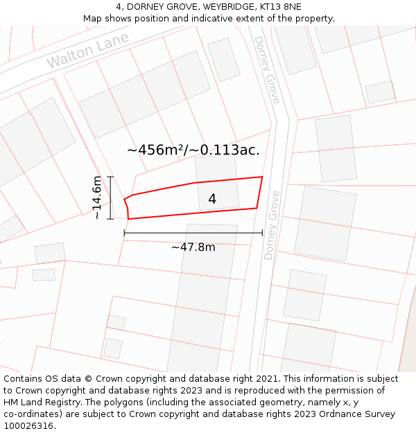 4, DORNEY GROVE, WEYBRIDGE, KT13 8NE: Plot and title map