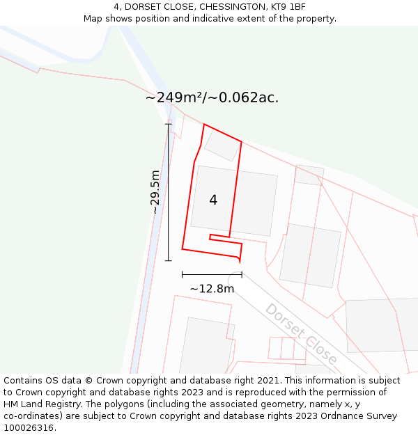 4, DORSET CLOSE, CHESSINGTON, KT9 1BF: Plot and title map