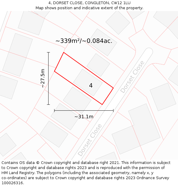 4, DORSET CLOSE, CONGLETON, CW12 1LU: Plot and title map