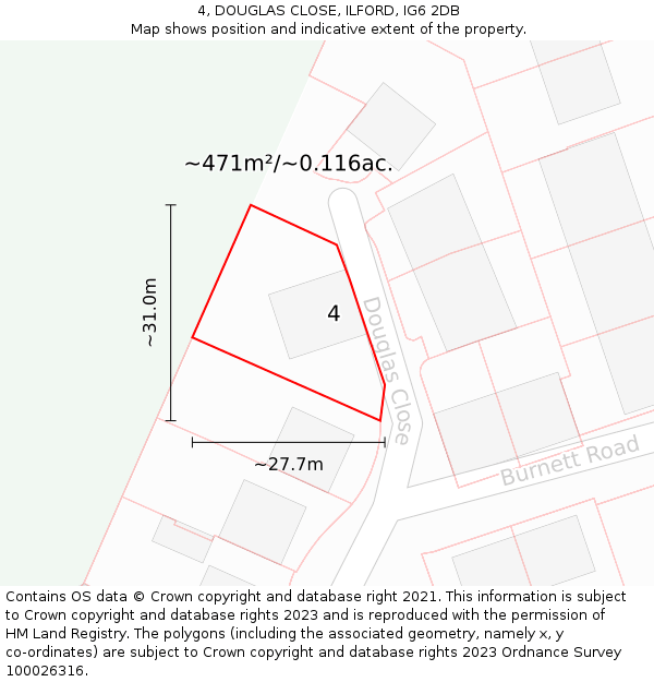 4, DOUGLAS CLOSE, ILFORD, IG6 2DB: Plot and title map