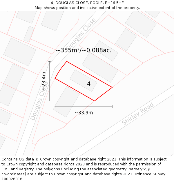 4, DOUGLAS CLOSE, POOLE, BH16 5HE: Plot and title map