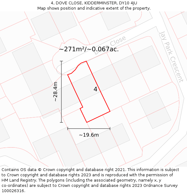 4, DOVE CLOSE, KIDDERMINSTER, DY10 4JU: Plot and title map