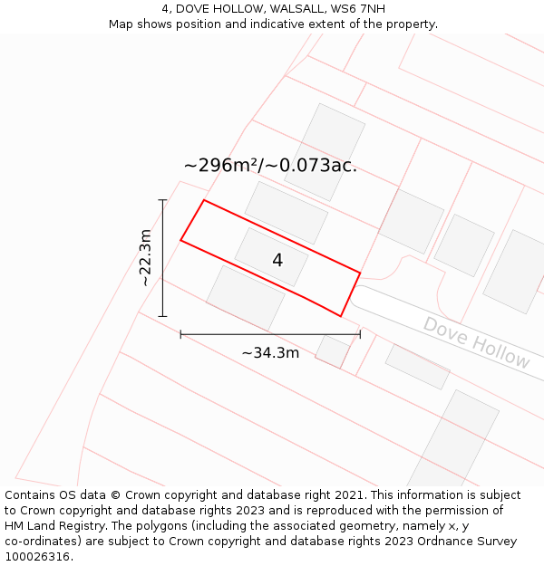 4, DOVE HOLLOW, WALSALL, WS6 7NH: Plot and title map