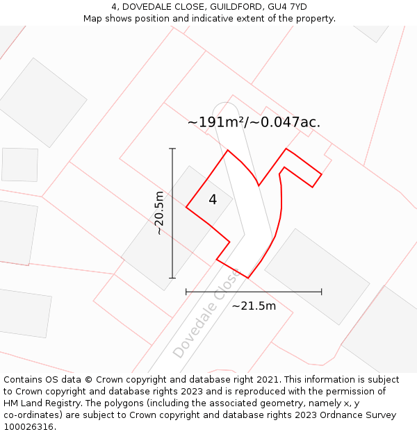4, DOVEDALE CLOSE, GUILDFORD, GU4 7YD: Plot and title map