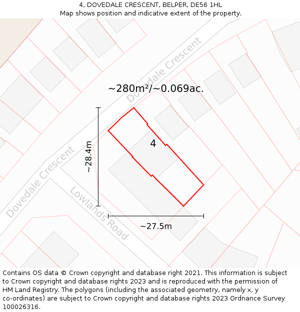4, DOVEDALE CRESCENT, BELPER, DE56 1HL: Plot and title map
