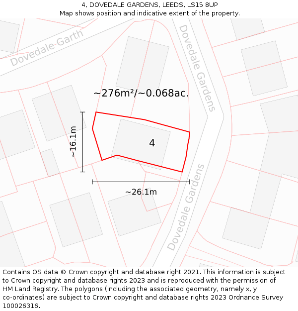 4, DOVEDALE GARDENS, LEEDS, LS15 8UP: Plot and title map