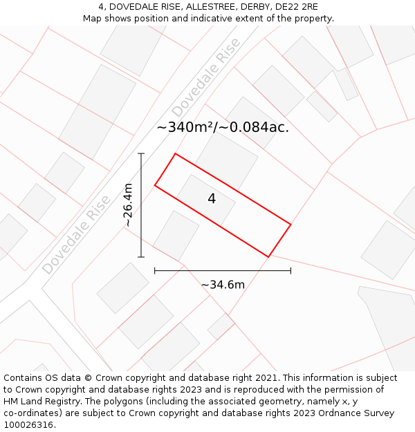 4, DOVEDALE RISE, ALLESTREE, DERBY, DE22 2RE: Plot and title map