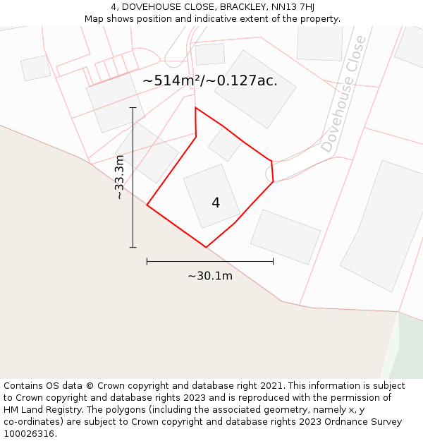 4, DOVEHOUSE CLOSE, BRACKLEY, NN13 7HJ: Plot and title map
