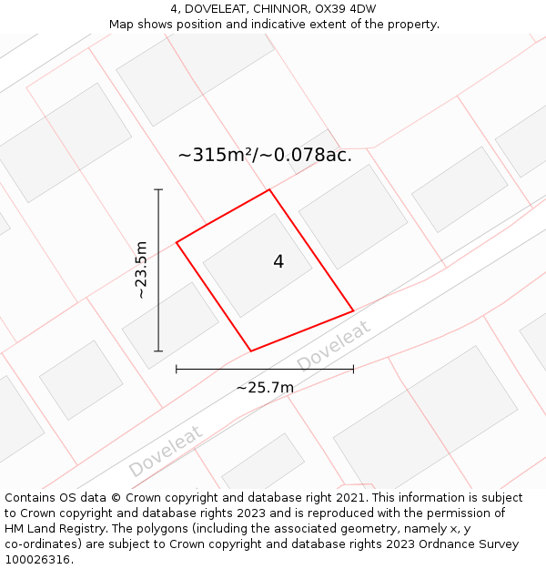 4, DOVELEAT, CHINNOR, OX39 4DW: Plot and title map