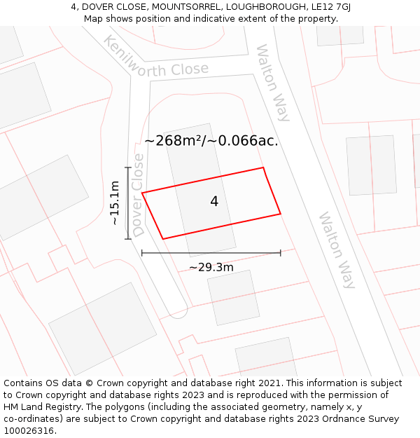 4, DOVER CLOSE, MOUNTSORREL, LOUGHBOROUGH, LE12 7GJ: Plot and title map
