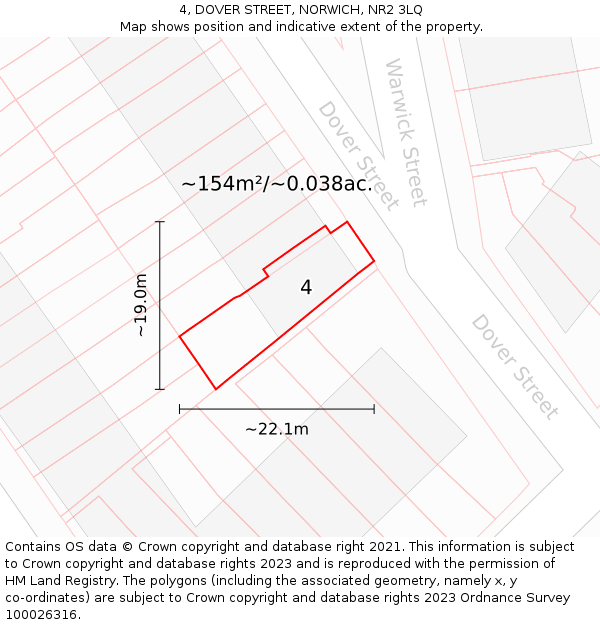 4, DOVER STREET, NORWICH, NR2 3LQ: Plot and title map