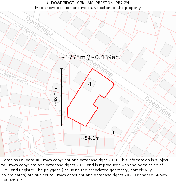 4, DOWBRIDGE, KIRKHAM, PRESTON, PR4 2YL: Plot and title map