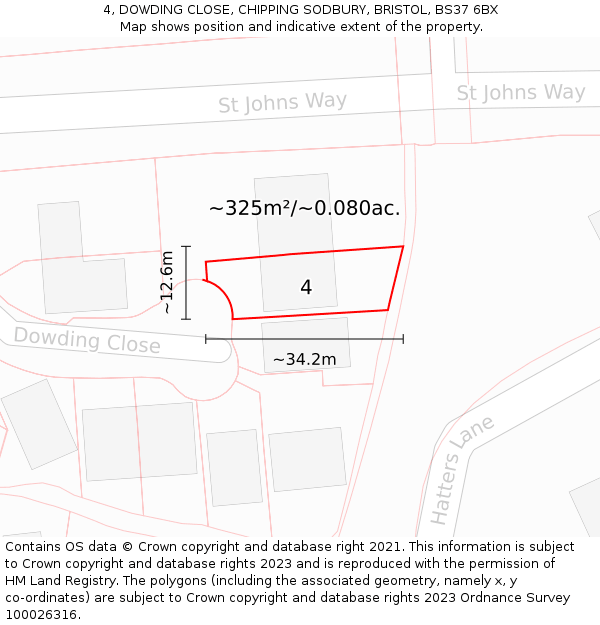 4, DOWDING CLOSE, CHIPPING SODBURY, BRISTOL, BS37 6BX: Plot and title map
