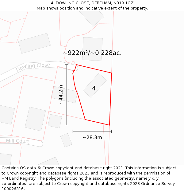 4, DOWLING CLOSE, DEREHAM, NR19 1GZ: Plot and title map