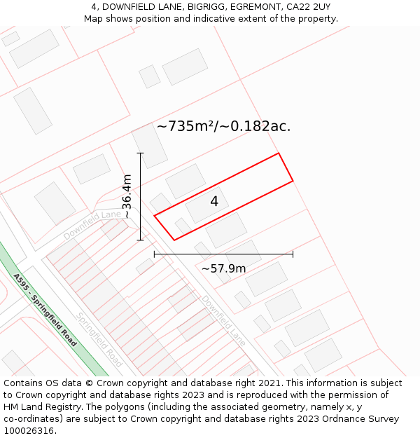 4, DOWNFIELD LANE, BIGRIGG, EGREMONT, CA22 2UY: Plot and title map