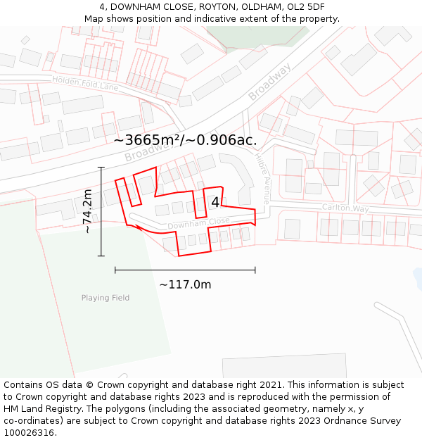 4, DOWNHAM CLOSE, ROYTON, OLDHAM, OL2 5DF: Plot and title map