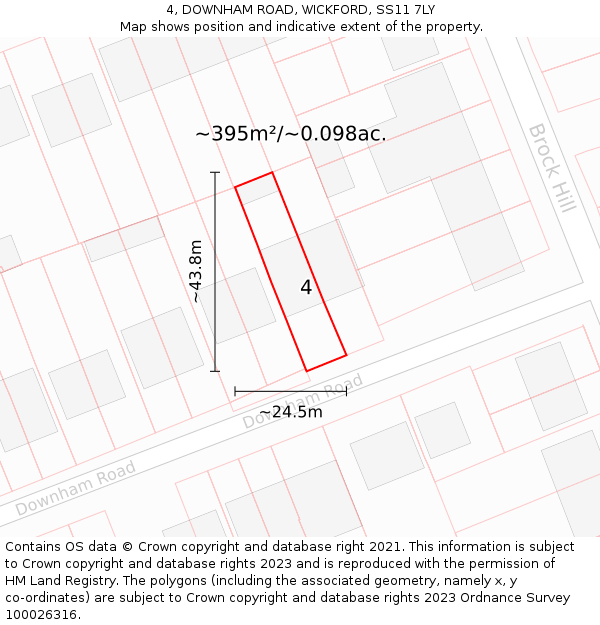 4, DOWNHAM ROAD, WICKFORD, SS11 7LY: Plot and title map