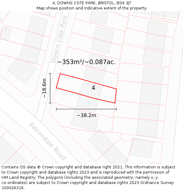4, DOWNS COTE PARK, BRISTOL, BS9 3JT: Plot and title map