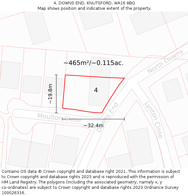 4, DOWNS END, KNUTSFORD, WA16 8BQ: Plot and title map