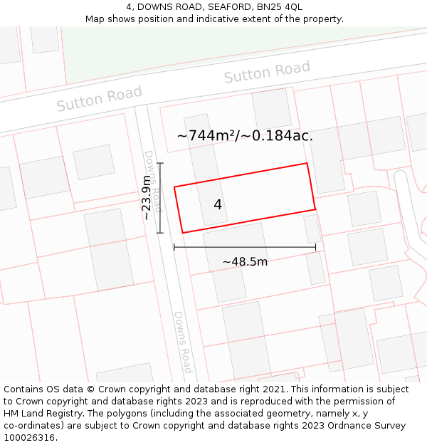 4, DOWNS ROAD, SEAFORD, BN25 4QL: Plot and title map
