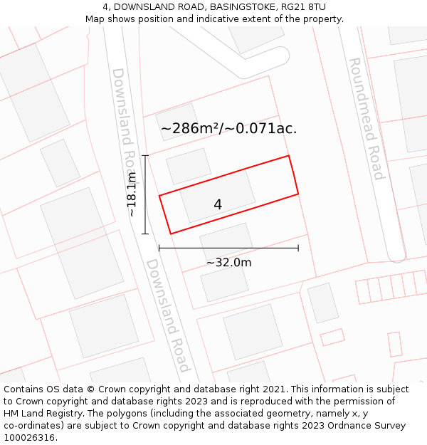 4, DOWNSLAND ROAD, BASINGSTOKE, RG21 8TU: Plot and title map