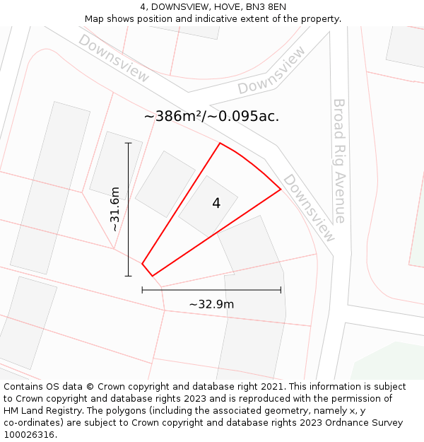 4, DOWNSVIEW, HOVE, BN3 8EN: Plot and title map