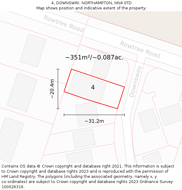 4, DOWNSWAY, NORTHAMPTON, NN4 0TD: Plot and title map