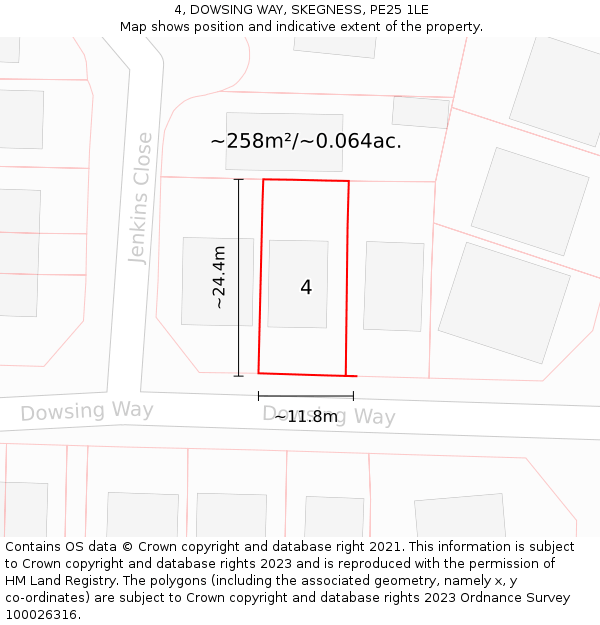 4, DOWSING WAY, SKEGNESS, PE25 1LE: Plot and title map