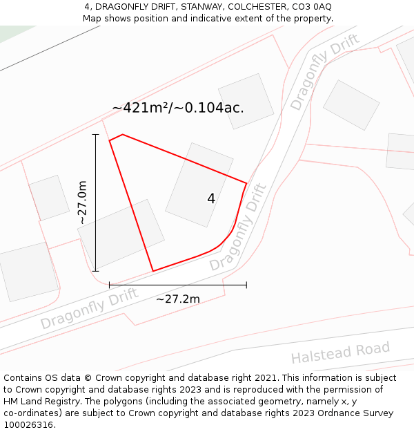 4, DRAGONFLY DRIFT, STANWAY, COLCHESTER, CO3 0AQ: Plot and title map