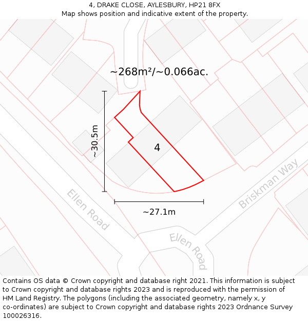4, DRAKE CLOSE, AYLESBURY, HP21 8FX: Plot and title map
