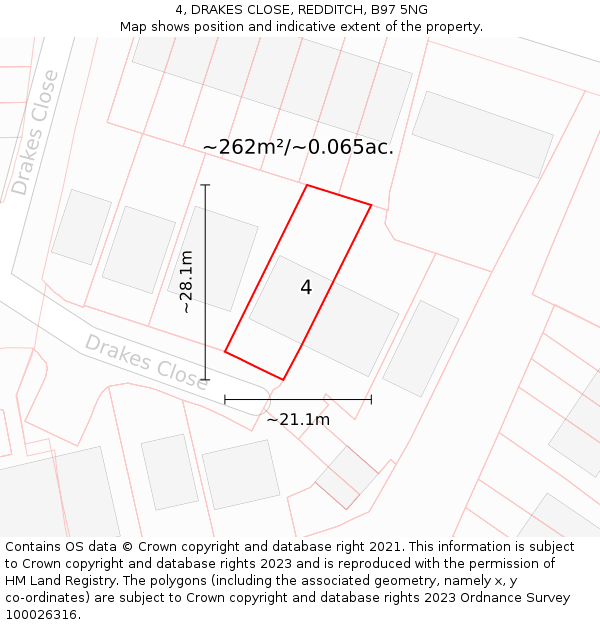 4, DRAKES CLOSE, REDDITCH, B97 5NG: Plot and title map