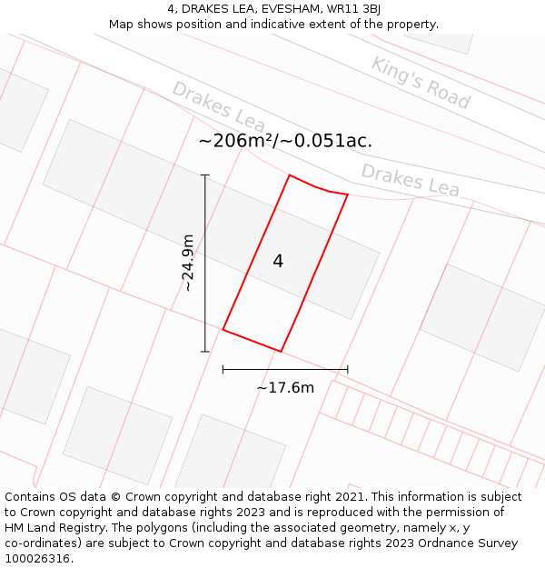 4, DRAKES LEA, EVESHAM, WR11 3BJ: Plot and title map