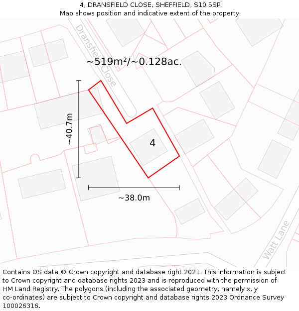 4, DRANSFIELD CLOSE, SHEFFIELD, S10 5SP: Plot and title map