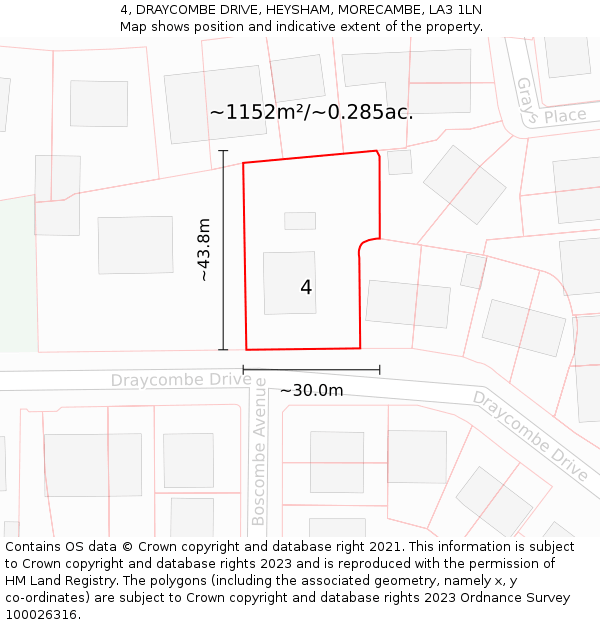 4, DRAYCOMBE DRIVE, HEYSHAM, MORECAMBE, LA3 1LN: Plot and title map