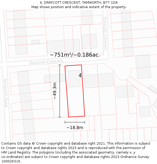 4, DRAYCOTT CRESCENT, TAMWORTH, B77 1DA: Plot and title map
