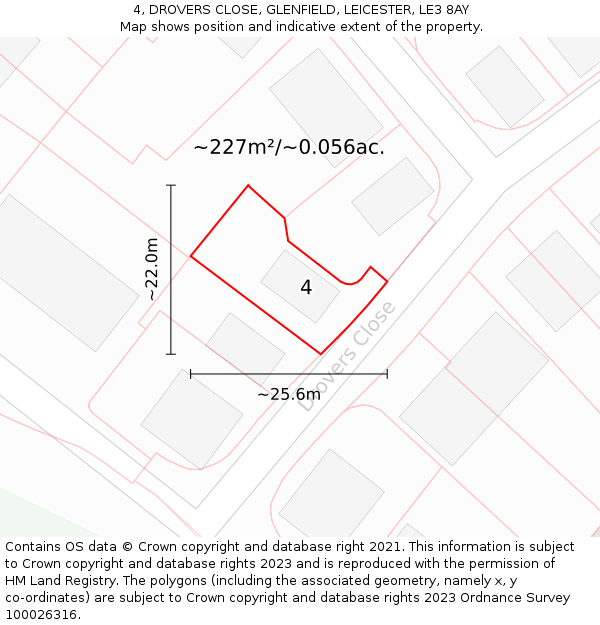 4, DROVERS CLOSE, GLENFIELD, LEICESTER, LE3 8AY: Plot and title map