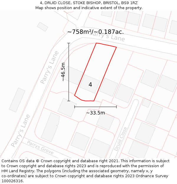 4, DRUID CLOSE, STOKE BISHOP, BRISTOL, BS9 1RZ: Plot and title map