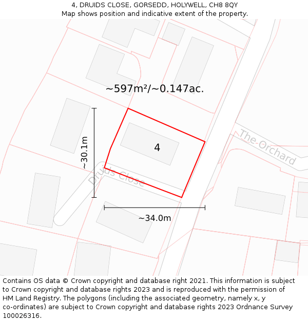 4, DRUIDS CLOSE, GORSEDD, HOLYWELL, CH8 8QY: Plot and title map