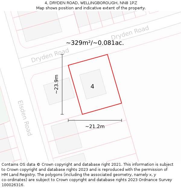 4, DRYDEN ROAD, WELLINGBOROUGH, NN8 1PZ: Plot and title map