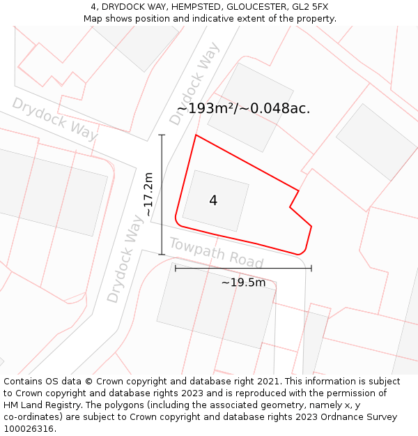 4, DRYDOCK WAY, HEMPSTED, GLOUCESTER, GL2 5FX: Plot and title map