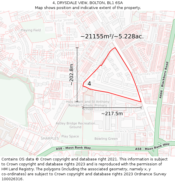4, DRYSDALE VIEW, BOLTON, BL1 6SA: Plot and title map