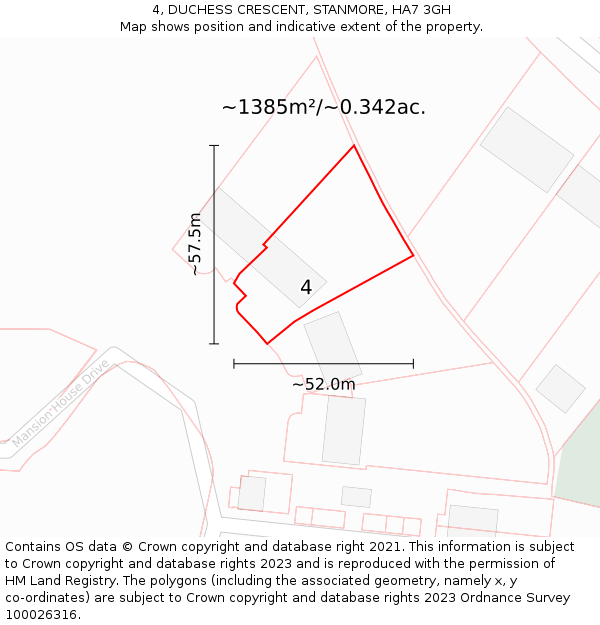 4, DUCHESS CRESCENT, STANMORE, HA7 3GH: Plot and title map