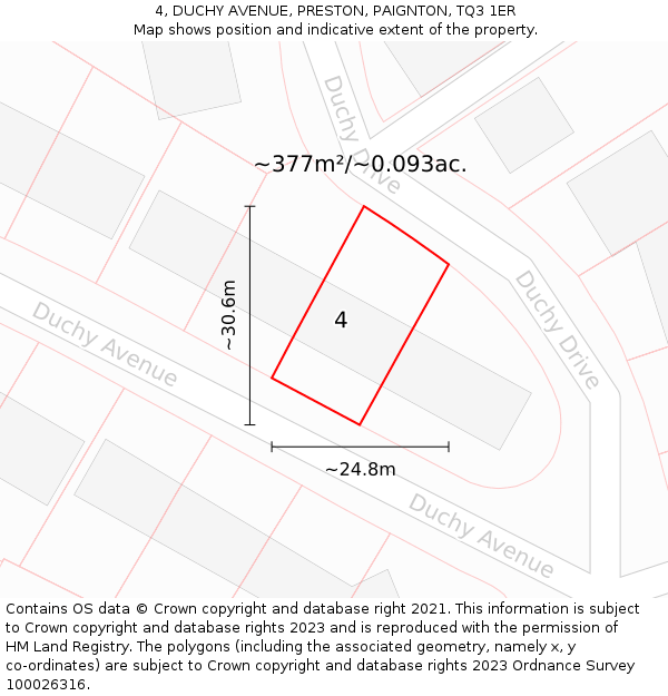 4, DUCHY AVENUE, PRESTON, PAIGNTON, TQ3 1ER: Plot and title map
