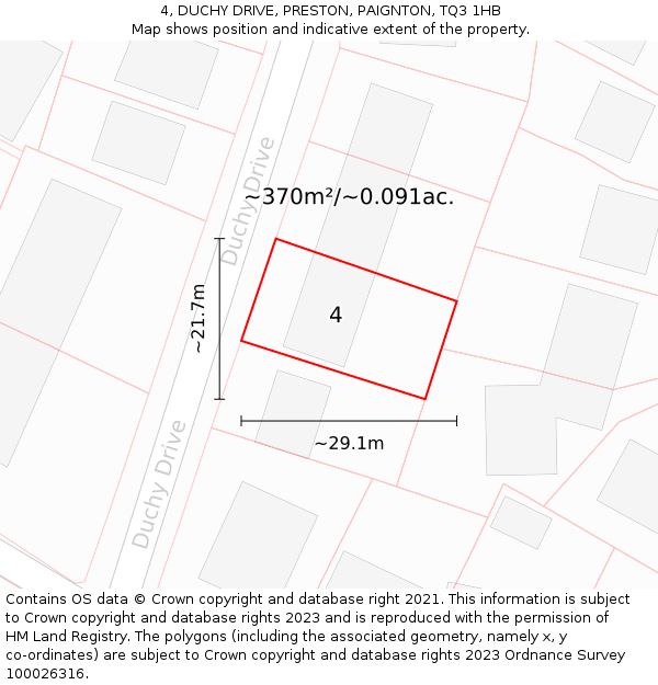 4, DUCHY DRIVE, PRESTON, PAIGNTON, TQ3 1HB: Plot and title map