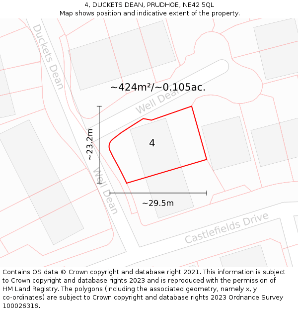 4, DUCKETS DEAN, PRUDHOE, NE42 5QL: Plot and title map