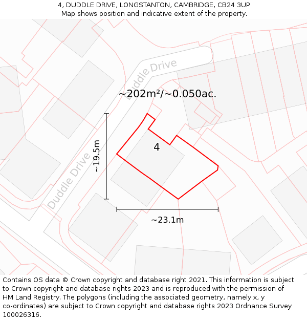 4, DUDDLE DRIVE, LONGSTANTON, CAMBRIDGE, CB24 3UP: Plot and title map
