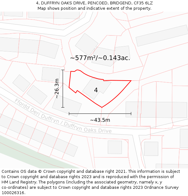 4, DUFFRYN OAKS DRIVE, PENCOED, BRIDGEND, CF35 6LZ: Plot and title map